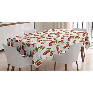ABAKUHAUS Fruit Tafelkleed, Cherry Fruit Pattern, Eetkamer Keuken Rechthoekige tafelkleed, 140 x 240 cm, White Vermilion Green