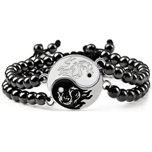 Armbanden voor vrouwen 2 stks/set Yin Yang Paar Armband Koperen Kralen Verstelbare Vintage Dragon Tai Chi Charm Gevlochten Armbanden for Vrouwen Mannen Sieraden (Color : Gun Black)