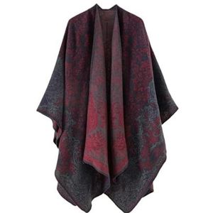 UBOHUZ Warme winterponcho's en capes voor dames, damessjaals en omslagdoeken, bloemenpashmina, damesponcho voor lente, herfst, winter, Diep Rood, One size