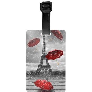 Bagagelabel voor koffer, kofferlabels, identificatoren voor dames en heren, reizen, snel ter plaatse van bagage, Eiffeltoren met rode paraplu