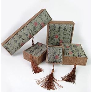 Vintage Sieraden Doos met Fringe Armband Ring Trinket Case Organizer Rode Hangtas Traditionele Chinese Stijl Cadeaus voor Mannen Vrouwen-Groene NecklaceBox