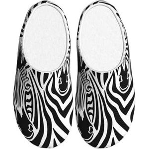EdWal Zebraprint Winter Warme Slippers Indoor Anti-slip Pluche Slippers Ontspannen Thuis voor Vrouwen Mannen, Zwart, 37.5 EU
