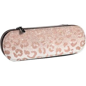 BONDIJ Antarctica Pinguïns Gedrukt Lederen Potlood Pouch, Grote Capaciteit Pen Zakken Leuke Etui Cosmetische Organizer Tas met Rits, Rose Glitter, Eén maat, Munten Pouch