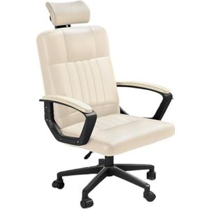 Bureaustoel Bureaustoel Computerstoel Thuis Slaapzaal Studie Conferentiestoel Rugleuning Comfortabele Zittende Leren Stoel Ergonomiczne krzesło biurowe(White,B)