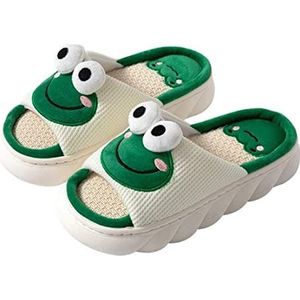 Cow Slippers, Cow Linnen Slides, Schattige Cartoon Animal Mute Linnen Slides, Dikke Zool Cloud Kawaii Animal Slippers, frog, 40/41 EU