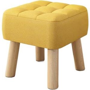 Zitkruk Huishoudelijke kleine kruk Eenvoudige stof Comfortabele lage kruk Voetsteun Zacht verpakt massief houten woonkamer bankkruk Schoenenwisselkrukje (Color : Yellow, Size : 34cm)