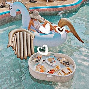 pallet， Drijvende drankhouder for zwembad, drijvende bar for zwembad, rotan ontbijtblad op het water, drijvende serveerschaal(White)