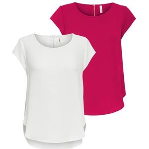 ONLY Dames Onlvic Ss AOP Noos Ptm Top, T-shirt Blouse, Blouseshirt, T-shirt voor vrouwen, Dames Shirt, Chique Damestop, Set van 2 (1 x Cloud Dancer/1 x graniet), 42