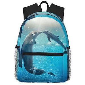 NOKOER Winter The Dolphin Gedrukt Lichtgewicht Casual Rugzak,Laptop Rugzak Waterdichte Canvas Tas,Camping Rugzak Reizen Dagrugzak, Zwart, One Size