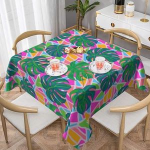 Zelinge Geometrische tropische bladeren vierkant tafelkleed 152 x 160 cm tafelkleed voor vierkante of ronde tafels tafelbedekking