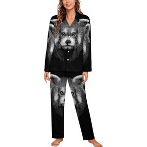 Rode panda grafische lange mouw pyjama sets voor vrouwen klassieke nachtkleding nachtkleding zachte pyjama sets lounge sets