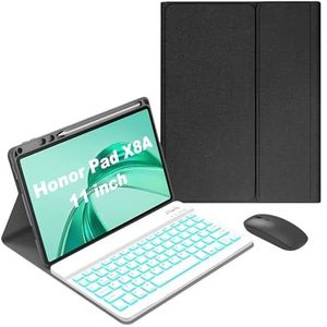 Toetsenbordhoes Voor Honor Pad X8A 11 Inch 2024-7 Kleuren Verlicht Draadloos Afneembaar Toetsenbord Met Potloodhouder, Oplaadbare Tabletmuis,Wit