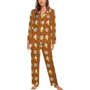 Monkeys Love Banana Vrouwen Lange Mouw Button Down Nachtkleding Zachte Nachtkleding Lounge Pyjama Set S