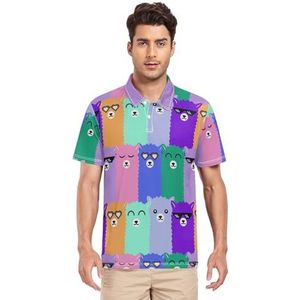 LI ZHI XIN Heren poloshirt met korte mouwen, werk-T-shirt, zomertop, klassieke kraag, sweatshirt met 2 knopen, voor golf, tennis, outdoor, sport, dierenalpaca-patroon, Meerkleurig, S