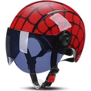 Jeugd & Kinderen Straathelm Retro 3/4 Open Gezicht ATV Halve Helm Met Vizier, Rode Spider Motor Kinderhelm, Leuke Motorhelm, DOT/ECE Gecertificeerde Jet Helm G,46-56CM