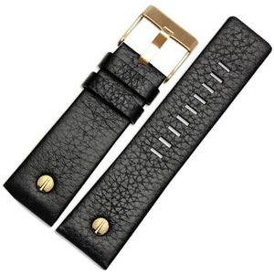 LUGEMA Echt Lederen Band Horlogeband 22 24 26 27 28 30mm Litchi Grain Compatibel Met Diesel DZ4316 DZ7395 DZ7305 Horloge Band Horloge Armband (Color : Black gold buckle, Size : 30mm)