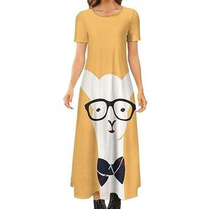 Alpaca Gentleman dames zomer casual korte mouw maxi-jurk ronde hals bedrukte lange jurken M