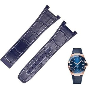 dayeer Voor Omega Constellation Double Eagle Series Horlogeband Manhattan Notch Rubber Koeienhuid Mannelijke Observatorium horlogeband (Color : Blue white-No, Size : 25-14mm)