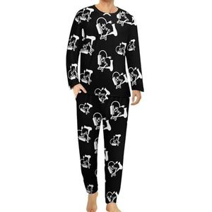 Kapper Haarstylist Liefde Comfortabele Heren Pyjama Set Ronde Hals Lange Mouw Loungewear met Zakken 4XL