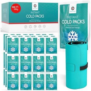 Medi Grade Instant Coldpack, 100 Stuks van 100g (11,43 cm x 15,24 cm) - Koud Kompres voor Onmiddellijke Verlichting, Geen Vriezer Nodig - Ice Pack voor Knie en Enkel - Ijskompres met Stabilisatieband