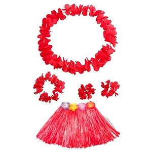 Kerstkrans kinderen meisjes Hawaiiaanse Luau Gras Hula Hawaiiaanse stijl pak bloem rok slinger hoela rok dansfeest kostuum set vakantie decoratie (kleur: rood)