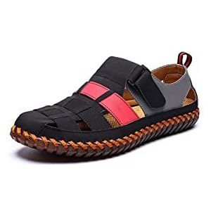 AQQWWER Sandalen Heren Leather Men's Shoes Summer Men's Sandals Men's Sandals Beach Comfort Sandals Slippers (Color : Black Red, Size : 6.5)