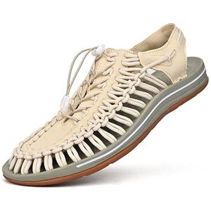 G4ZS5Z0G1 Sportsandalen voor heren, vissersschoenen, handgemaakte geweven schoenen, comfortabele en lichte strandsandalen met koord, Beige Rubber, 43 EU