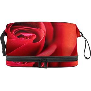 Grote capaciteit reizen cosmetische tas,Bloem Rode Rose Blossom,Make-up tas,Waterdichte make-up tas Organizer, Meerkleurig, 27x15x14 cm/10.6x5.9x5.5 in