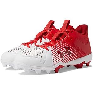 Under Armour Men's Leadoff Mid Rubber Molded Baseball Cleat Shoe, (600) Red/White/White, 12
