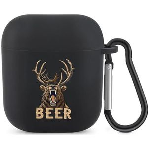 Beer Deer Grappig Bier Leuke Case voor AirPods 2&1 Schokbestendige Beschermende Hoofdtelefoon Gevallen Cover Met Sleutelhanger Voor Mannen Vrouwen