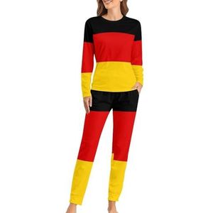 Vlag van Duitsland zachte damespyjama met lange mouwen, warme pasvorm, loungewear sets met zakken, L