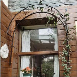 Metalen tuinboog for klimrozenranken, aan de muur bevestigde halfronde prieel, pergolaboog for ramen, deuren, ingangen, ondersteuningsstructuur for buitenplanten(Black,100 x 21 x 105cm)