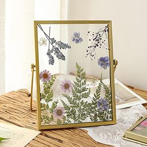 15,7 cm (6 inch) DIY dubbel glas fotolijst voor geperste bloemen, handgemaakte gedroogde bloemen, minimalistische tafeldecoratie voor thuis, woonkamer, desktopdecoratie, goud-6