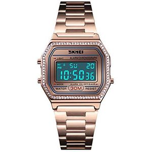 Luxe Vrouwen Horloges Volledige Staal Elektronische LED Digitale Mode Ultra Dunne Vierkante Dames Horloges, roze, Digitaal