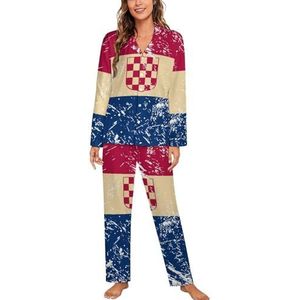 Kroatië Retro Vlag Lange Mouw Pyjama Sets Voor Vrouwen Klassieke Nachtkleding Nachtkleding Zachte Pjs Lounge Sets