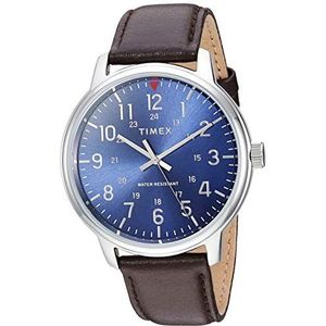 Timex Men's TW2R85400 Basics 43mm Brown/Blue Leather Strap Watch