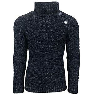 Rusty Neal - Herentrui met opstaande kraag, knoopsluiting, wintertrui, gebreid, grof gebreid, knoop, 13338, Blauw, XL