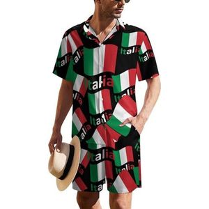 Italië Italië Italiaanse vlag heren Hawaiiaanse pak set 2-delig strand outfit korte mouw shirt en shorts bijpassende set