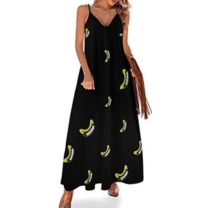 Banana Maxi-jurk voor dames, zomer, V-hals, mouwloos, spaghettibandjes, lange jurk