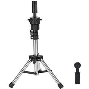 Pruikstandaard, verstelbare mannequin hoofdsteun, metalen statief, displayhouder, beugel, ideaal voor kapperstraining thuis of in de salon (Argent)