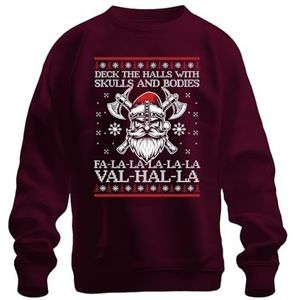 Valhalla Viking Kersttrui met Viking, uniseks, bordeaux, 3XL