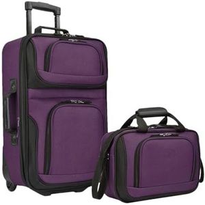 Robuuste stof uitbreidbare handbagage 2 wielen rollende koffer reiskoffer unisex, Paars 2 Wiel