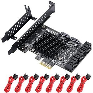 MZHOU PCIE 1X naar SATA Uitbreidingskaart, 8-poorts SATA3.0 Controller Kaart, PCI-E 3.0 GEN3 6G SATA HDD Adapter, Uitgerust met 8 SATA Uitbreidingskabels.