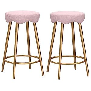 Barkrukken Barstoelen, Fluwelen Barkrukken Set Van 2 Met Rugleuning En Ijzeren Poten Keukenbarkrukken Voor Ontbijttafel Thuis Keukenstoelen(Pink+gold)