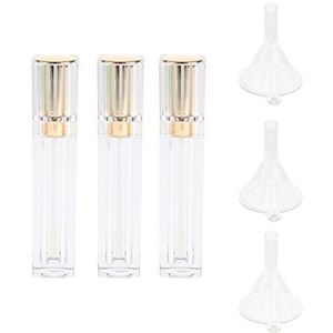 3 Stks 8ml Navulbare Lip Gloss Fles Parfum Container+3 Trechter Goud