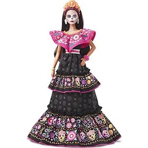 ​Barbie 2021 Dia De Muertos (Dag van de Doden) Pop (ca. 29 cm) in traditionele geborduurde jurk, met bloemenkroon en Calavera gezichtsbeschildering, cadeau voor verzamelaars