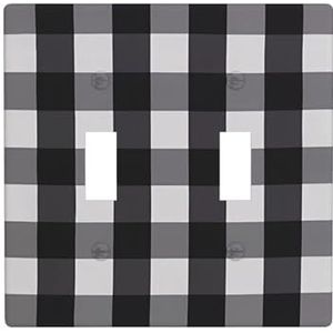 ZhaoYuGoods Zwart-wit geruite wandplaat, dubbele tuimellichtschakelaar outlet cover 2-voudig 11,4 cm x 11,4 cm, decoratieve pc-voorplaat voor thuis en op kantoor