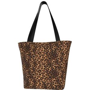 BeNtli Schoudertas, canvas draagtas grote tas vrouwen casual handtas herbruikbare boodschappentassen, bruine luipaard dierenprint, zoals afgebeeld, Eén maat