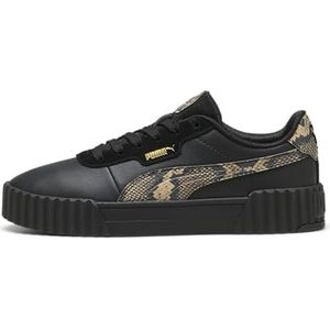 PUMA Women's Carina Leather Shoes Sneaker, 3.0 Snake Black-Gold, 9