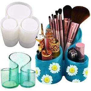 Wehous Hars Mallen Siliconen Opbergdoos Mal, Unieke Make-up Organizer Trinket Container Epoxy Mold met 3 Slots, Pen Borstel Houder Mal, Hars Klei Craft Maken Home Ornament